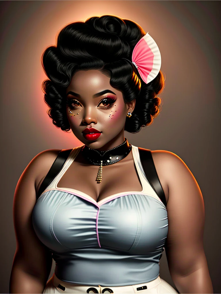 Curvy Very black female model similar to Batty Boop pin Up style.