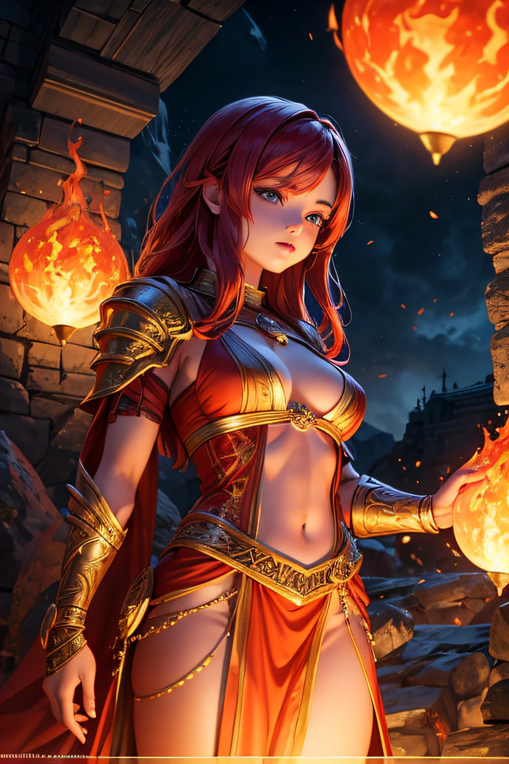 young teen girl, european girl, red hair, fire mage, sorceress, fire goddess, fire covering her body, mages dress, controling all fire around her, makes balls of fire around her body, ancient cave in background, sexi, small breasts, , highly detailed, vibrant appearance, creative behavior, extremly detailed, imaginative, sensual, spontaneous, highest quality, skin texture, intricate details, (cinematic lighting), RAW photo, 8k, masterpiece,best quality,ultra-detailed,very detailed illustrations,extremely detailed,intricate details,highres,super complex details,extremely detailed 8k cg wallpaper,