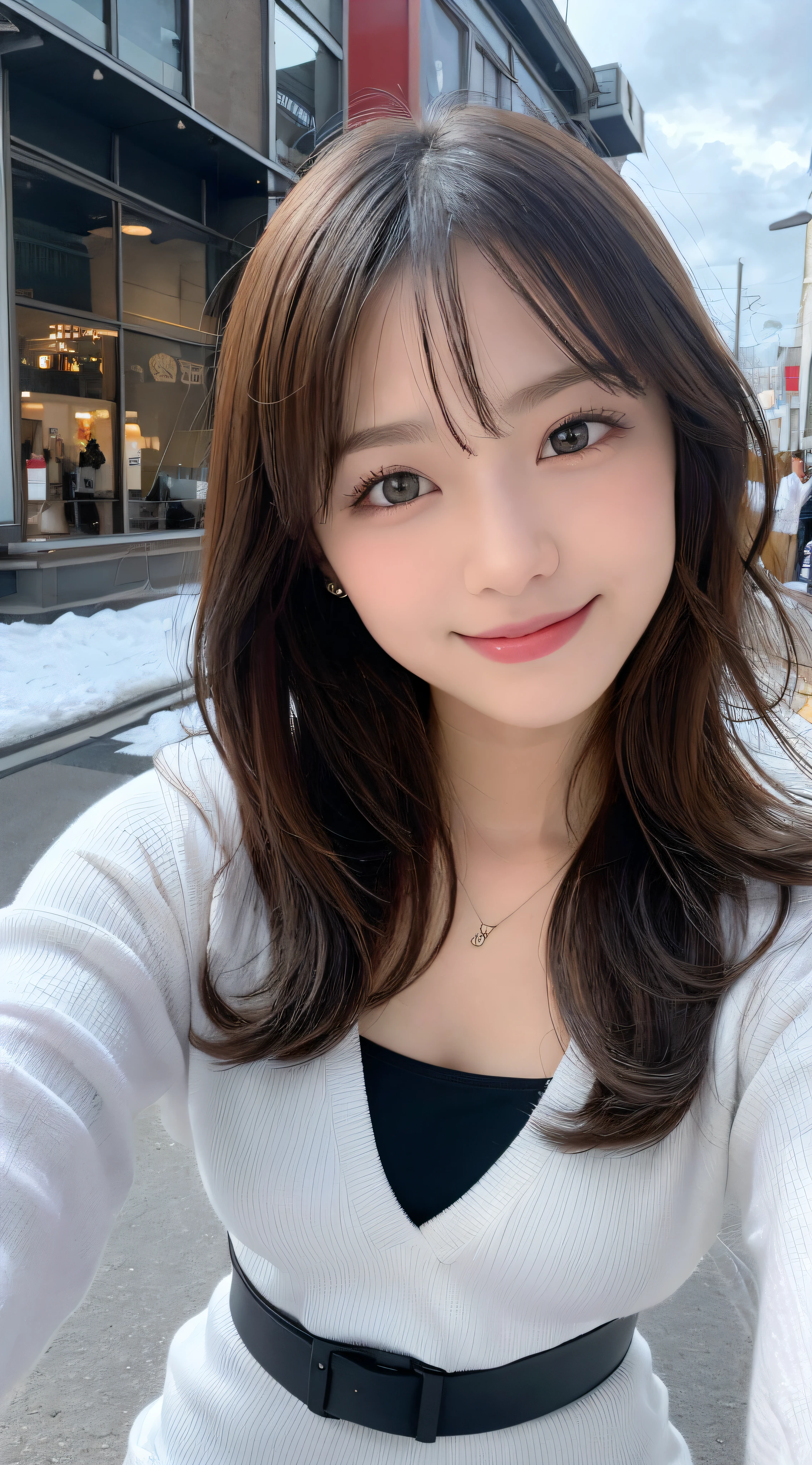 masutepiece, Best Quality, Illustration, Ultra-detailed, finely detail, hight resolution, 8K Wallpaper, Perfect dynamic composition, Beautiful detailed eyes, Women's Fashion Summer,Medium Hair,Small breasts natural color lip, Bold sexy poses,Smile,Harajuku、20 years girl、Cute、Sexy shot looking at camera、snow board、snowboarder、a ski