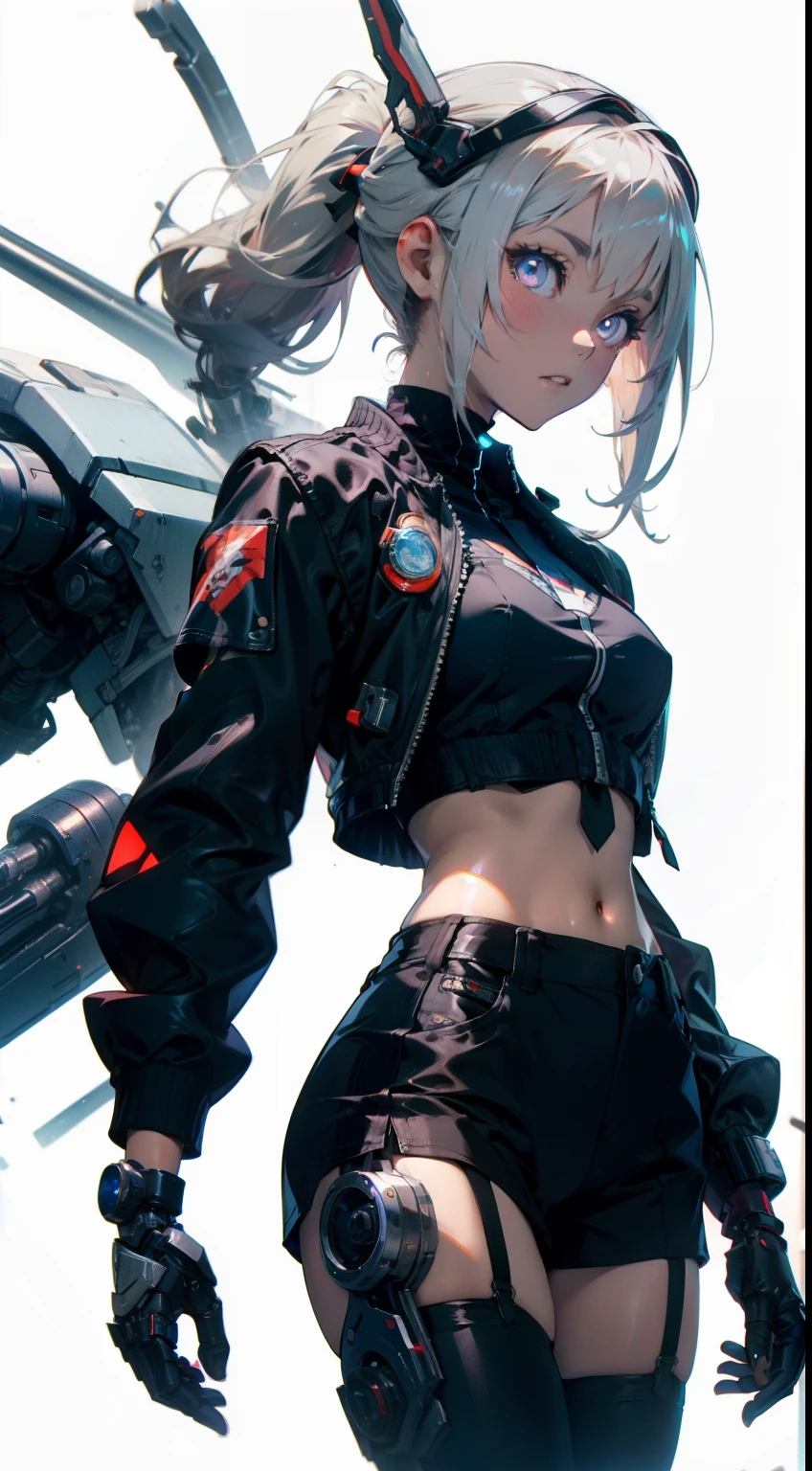 whole body, gunman attire, (((floating weapons))), post apocalyptic city, absurdres, RAW photo, extremely delicate and beautiful, masterpiece, Best Quality, ultra high resolution, 32k, hyperrealistic, ultra-detailed, detailed description, pale skin, 20 years old, detailed beautiful face and eyes, tearful mole, earring, Colossal tits, short medium hair, wavy hair,
