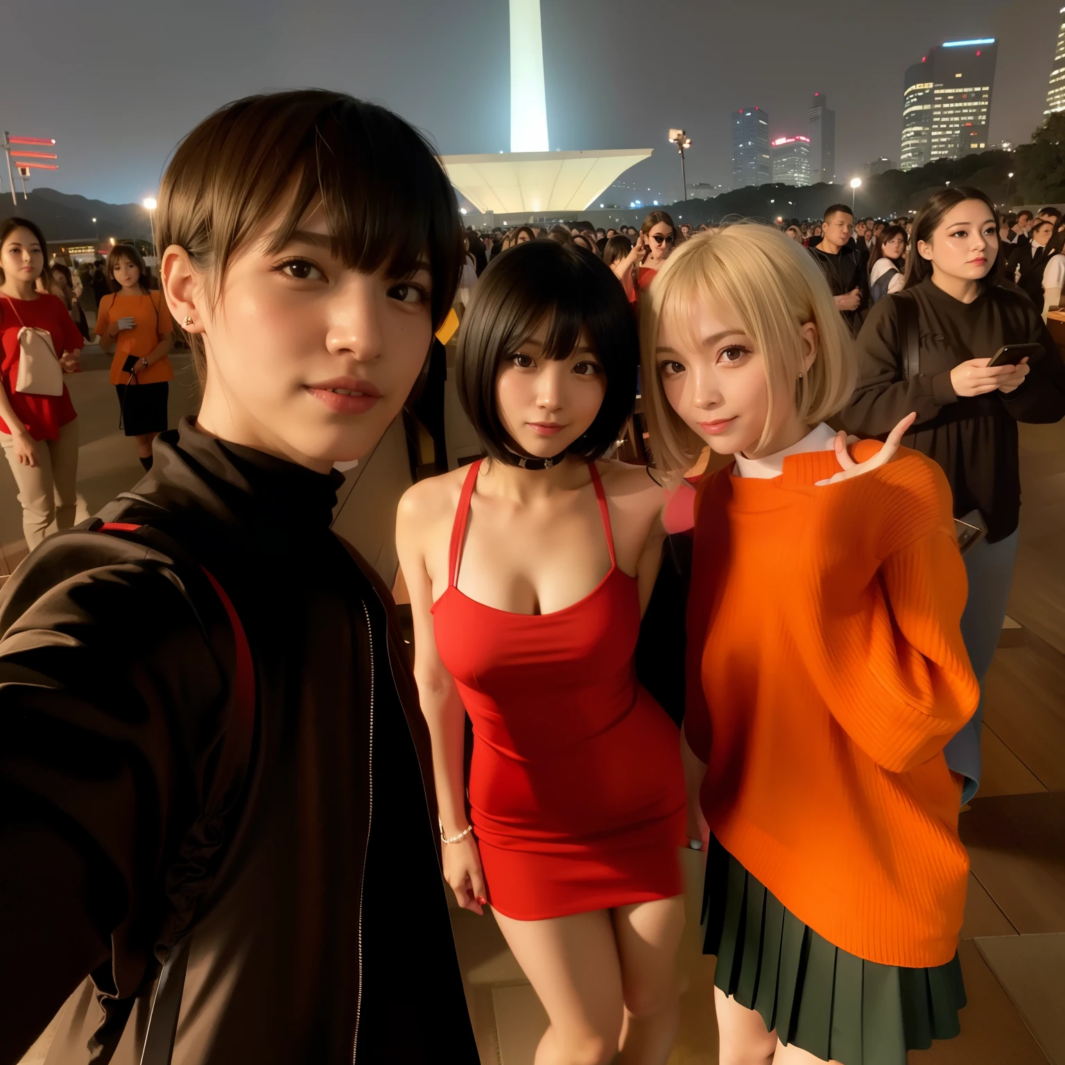 Mini red dress, selfie style