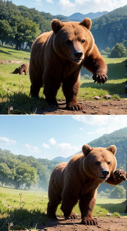 (Best Quality,4K,8K,hight resolution,masutepiece:1.2),Ultra-detailed,(Realistic,Photorealistic,Photorealsitic:1.37),viking warrior,fight with bear,fierce battle,Dense forest,Heavy armor,Sharp sword,blood splashing,Vivid colors, Dramatic Lighting,roaring warriors,Ferocious look,bear growl,massive bear,broken tree,leaves falling,Dense Foliage,hali々and presence,weapon sounds,Battle cry, hurry,ancient norse mythology,wasteland,wild animal instincts,Powerful strike,boldness,loud footsteps,crushing force,enterprise,natural beauty,breathtaking landscape,Unshakable strength,Majestic creatures,thrilling battle scenes,Epic clash.