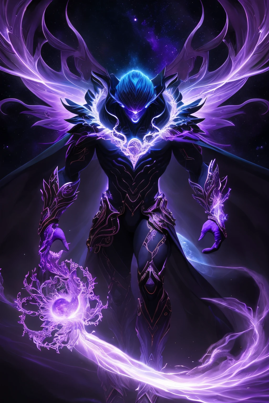 "Create an ultra-detailed, best quality, high-resolution masterpiece depicting an umbral elemental with an inhumanoid figure seeping with purple energy" perfect shadows, high quality shading, photorealistic,