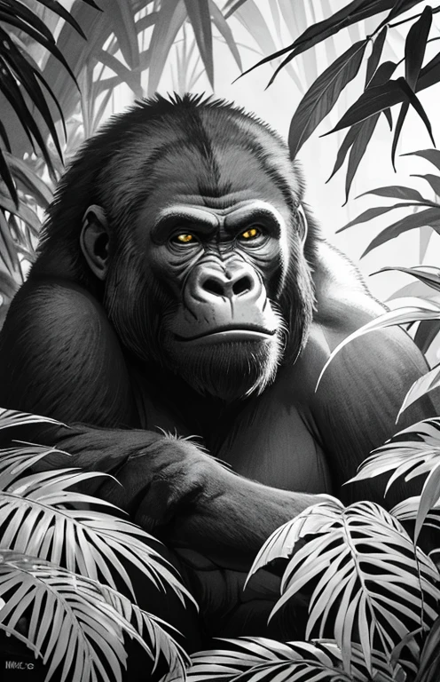 Children's gorilla, white background, 5-6 year olds will love this coloring book,