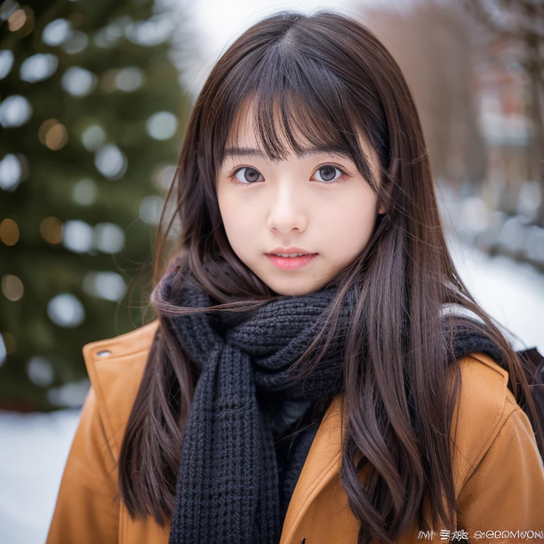 An ultra-high picture quality、Perfect Photo、japanes、japanese beauty girl、、((((profile))))、big-eyed、(((closing eye)))、Slender eyes、Winter clothes、Photography Staff、Photography Studio、A dark-haired、Okabo head、Layer Hair、up looking、