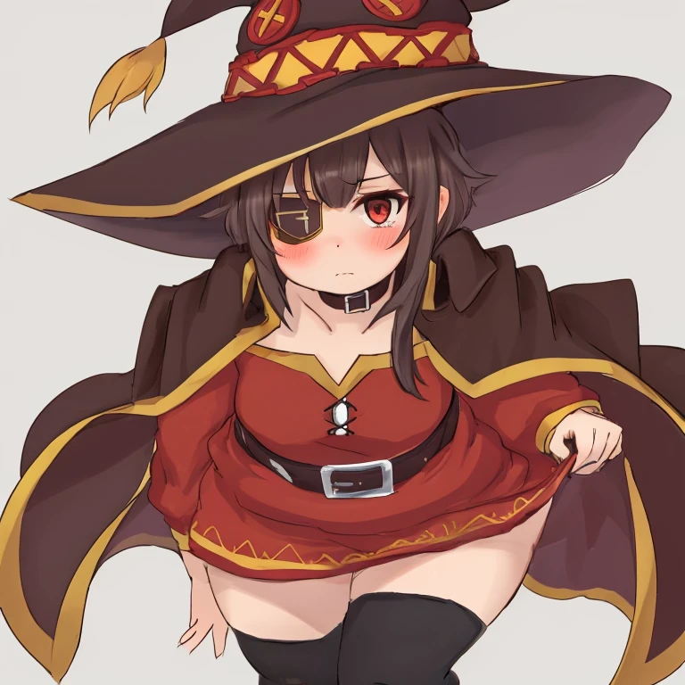 masterpiece, best quality, 1 girl, detailed beautiful face, megumin, witch, no panties, open legs, naked, no clothes, NSFW, +18