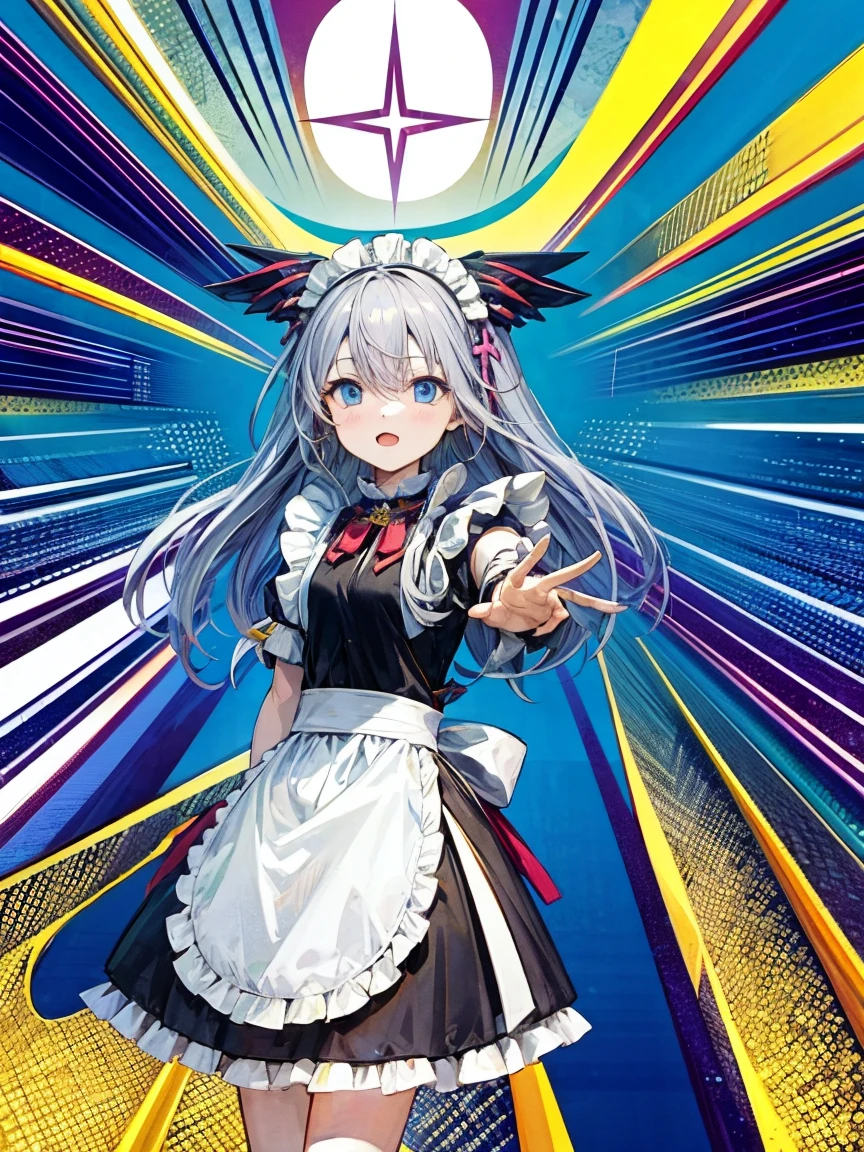 top-quality、ighly detailed、​masterpiece、ultra-detailliert、illustratio、((1girl in))、silber hair、length hair、Floating hair、、Cyber City、Neon building、(The upper part of the body:1.05)、extremely_Detailed_Eyes_And_Face,cybernetic wings mechanical wings、Random posture、Skyscraper、、Mechumusume、shrine maiden clothe,maid clothes、Random angles、anime styled,cowboy  shot