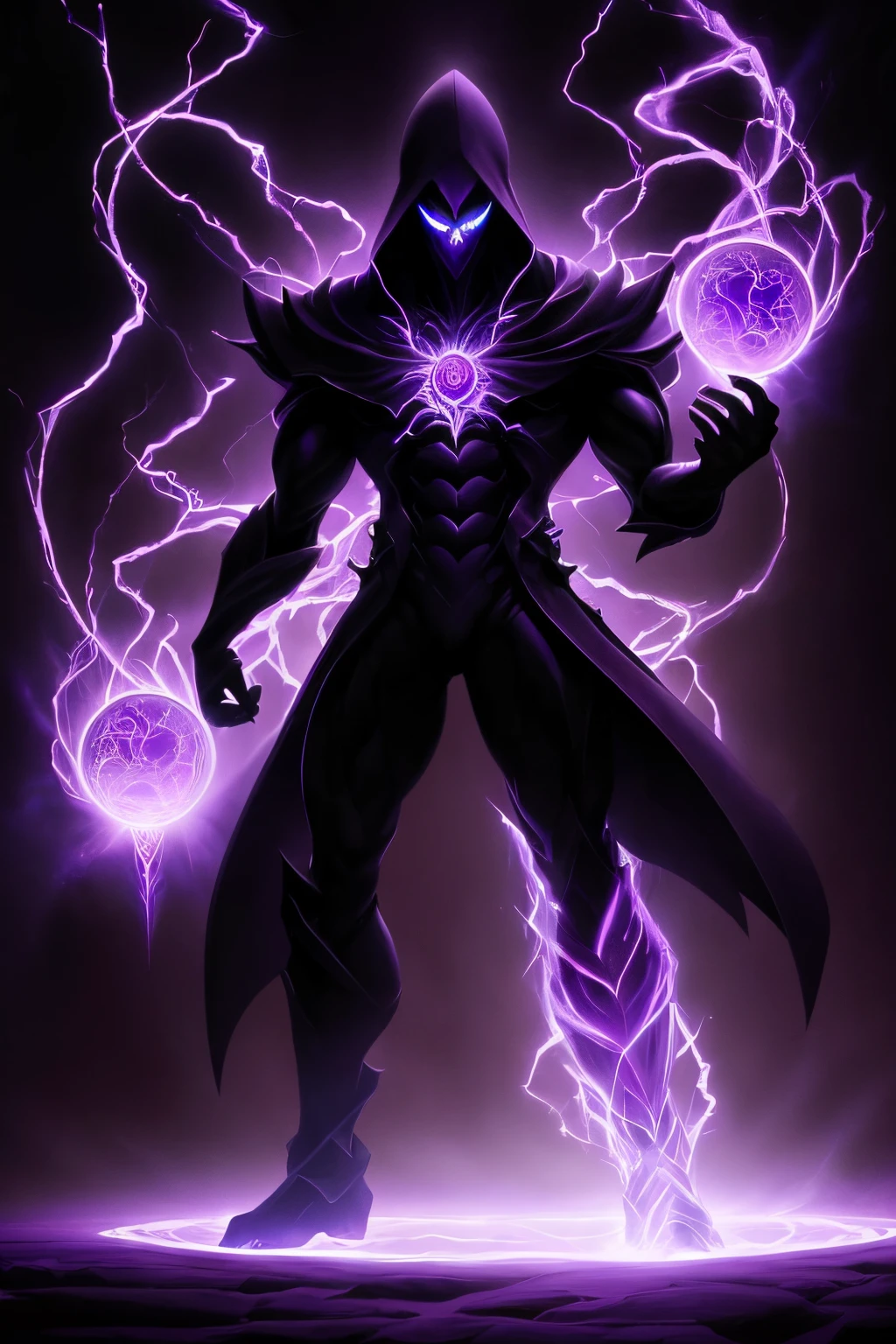 Create hyper-verbose, Best quality, A high-resolution masterpiece,Depicts a shadowy elemental and a non-humanoid figure emanating purple energy" perfect shadow, Highqualityshadow, realistically,