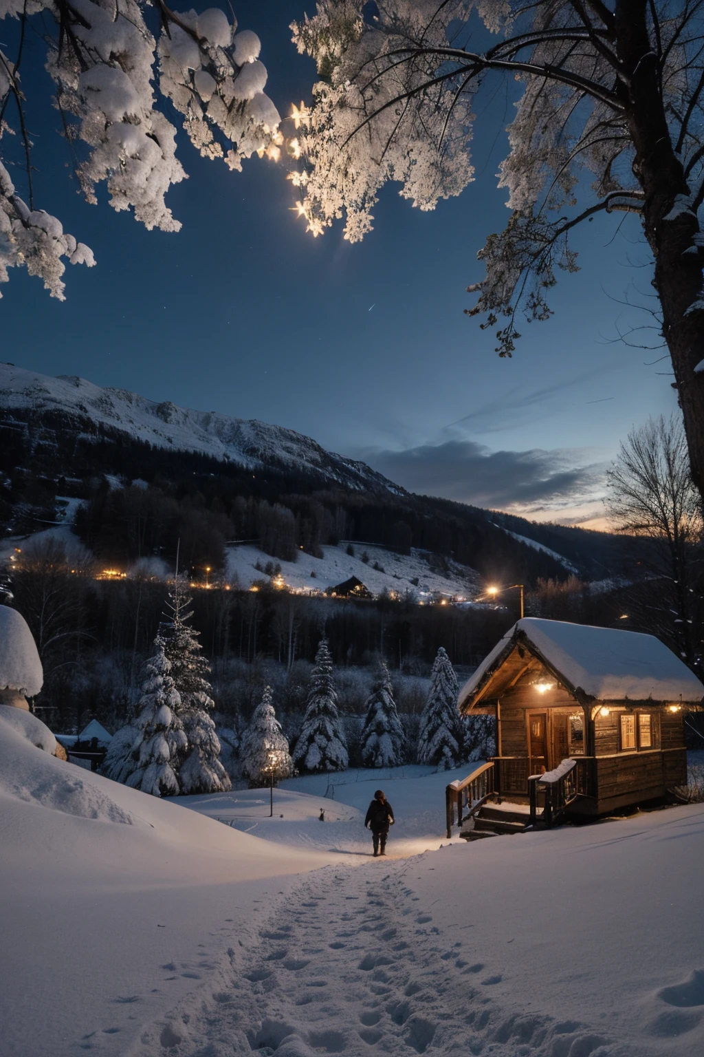 ((best quality)), ((Meisterwerk)), (Detailliert), gezeichnete winterlandschaft in der nacht mit wald