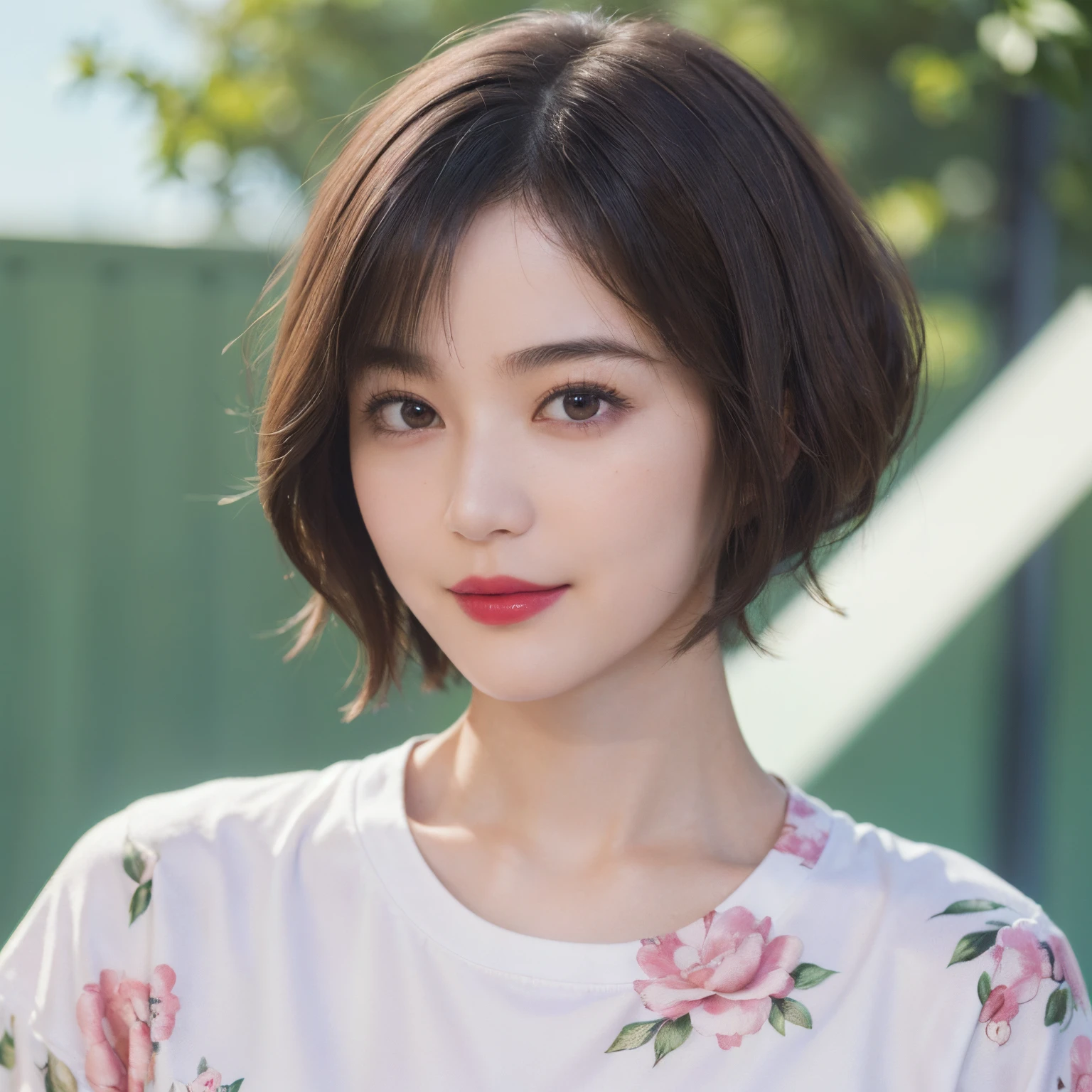 130
(a 20 yo woman,Wearing sportswear), (A hyper-realistic), (high-level image quality), ((beautiful hairstyle 46)), ((short-hair:1.46)), (Gentle smile), (breasted:1.1), (lipsticks), (Large room), (florals), (Painterly)