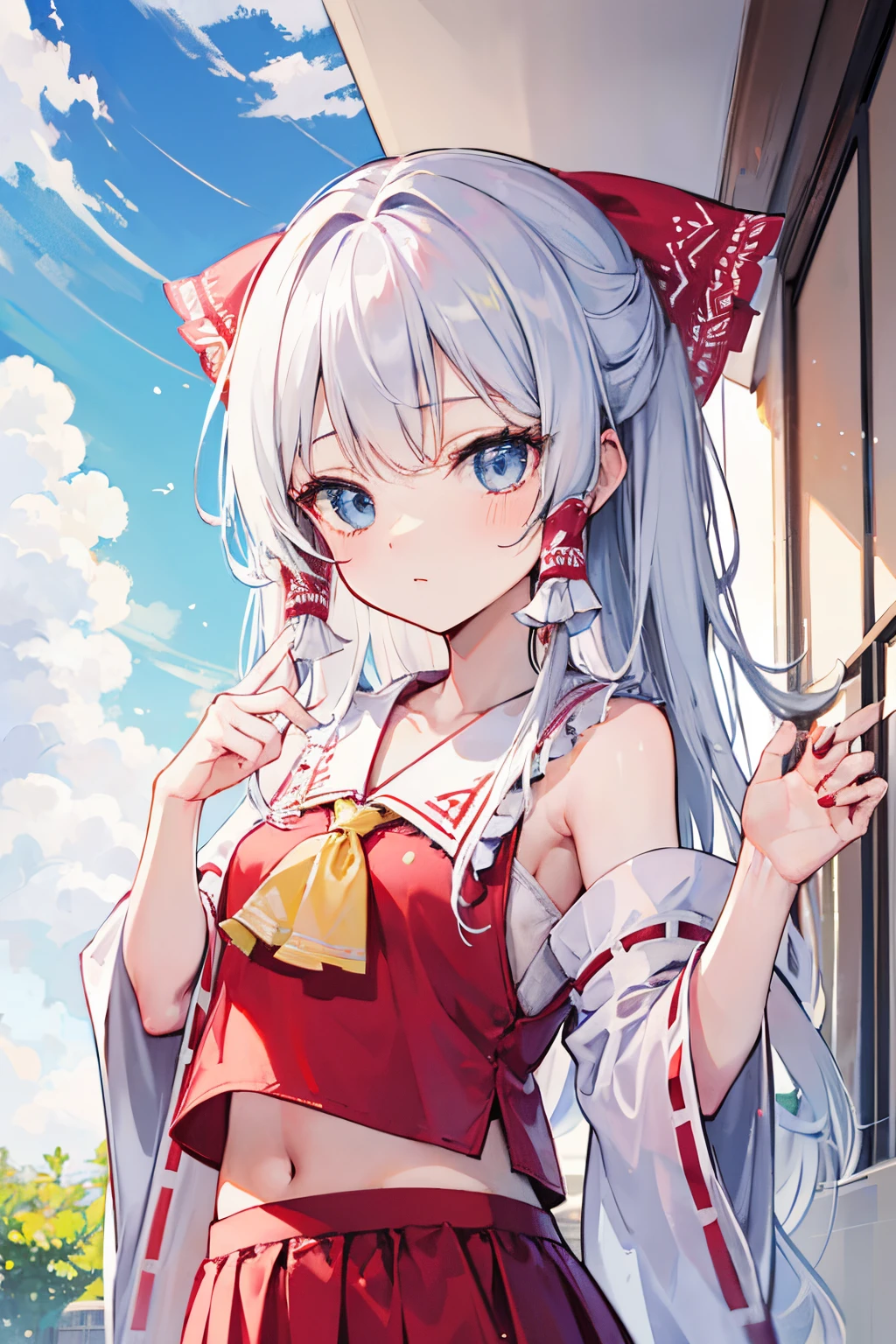 Kirisame Marisa,Hakurei Reimu,1GirlTag, blue eyes, white hair