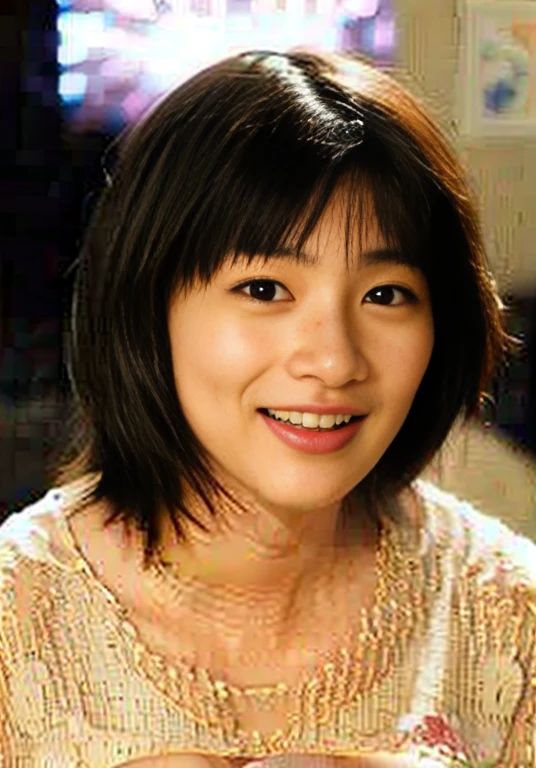 (nudity, explicit, :1.1) masterpiece,best quality,official art,extremely detailed CG unity 8k wallpaper,1girl, like student,pretty,an extremely delicate and beautiful,ultra high res, (photorealistic:1.4), ,golden hour lighting,,(upper body), (platinum short hair:0.8), ((puffy eyes)), looking at viewer, facing front, smiling, laughing, shirt lift showing breasts, long black hair