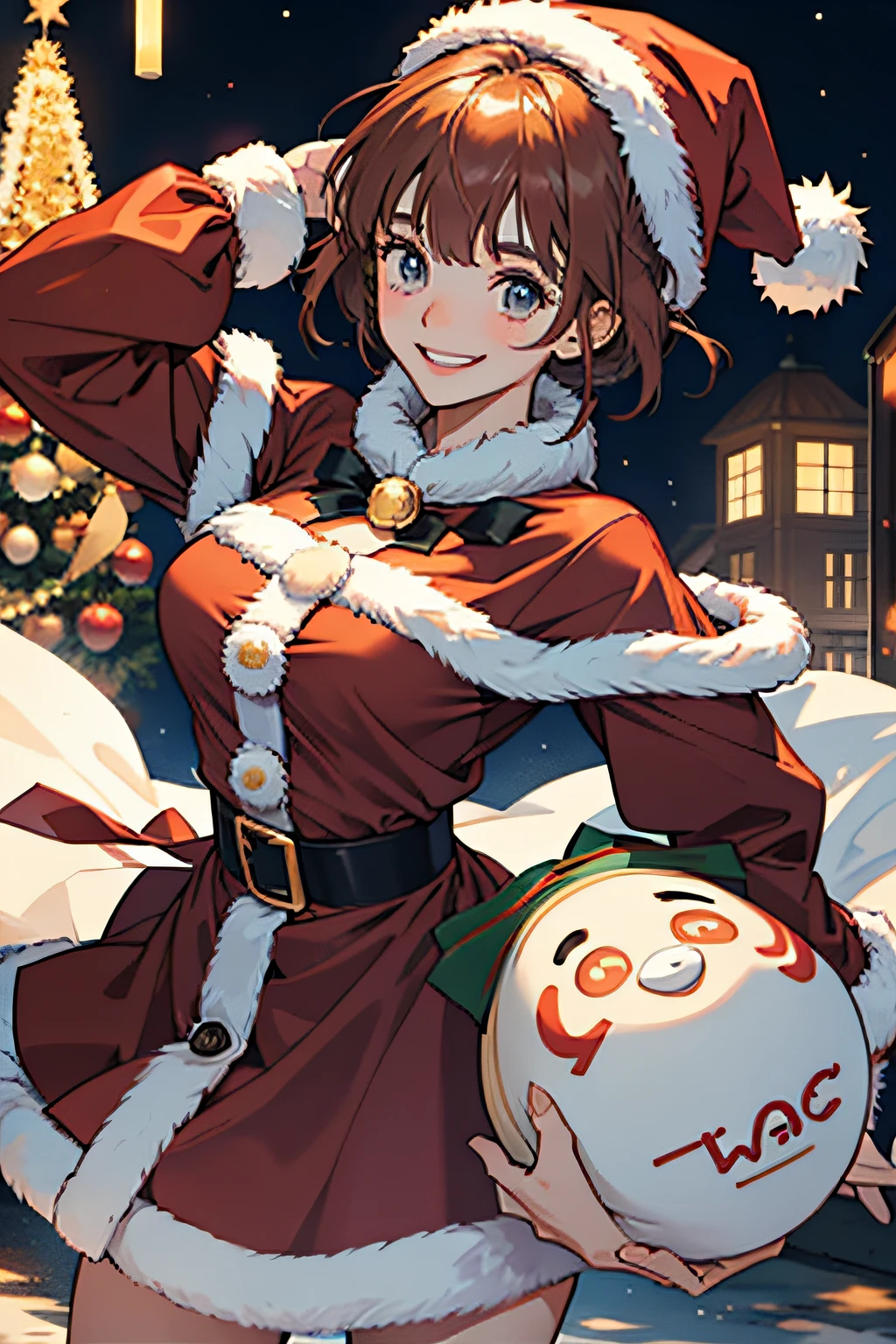 1girl in、A smile、Christmas、Dressed in Santa Claus costume、