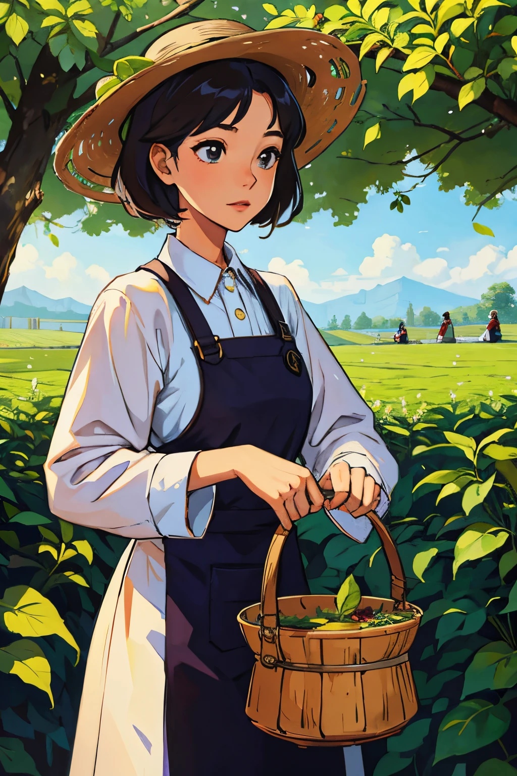 Beautiful tea picking girl,Q version of the persona