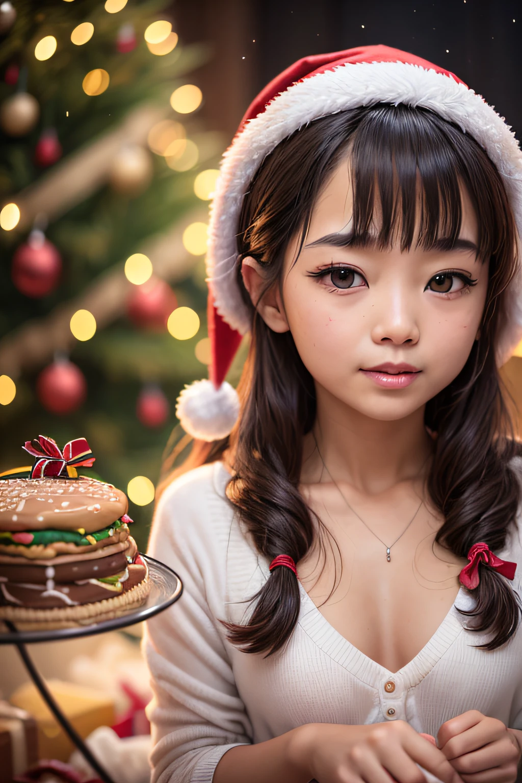 1 girl, petit woman, singing christams song, Even though Christmas night
 coming i can't feel fine
Everywhere it's full of lights
Reminding me the best december
And the weeks we spent together
watching every single glass
looking for the right presents
to complete my xmas list