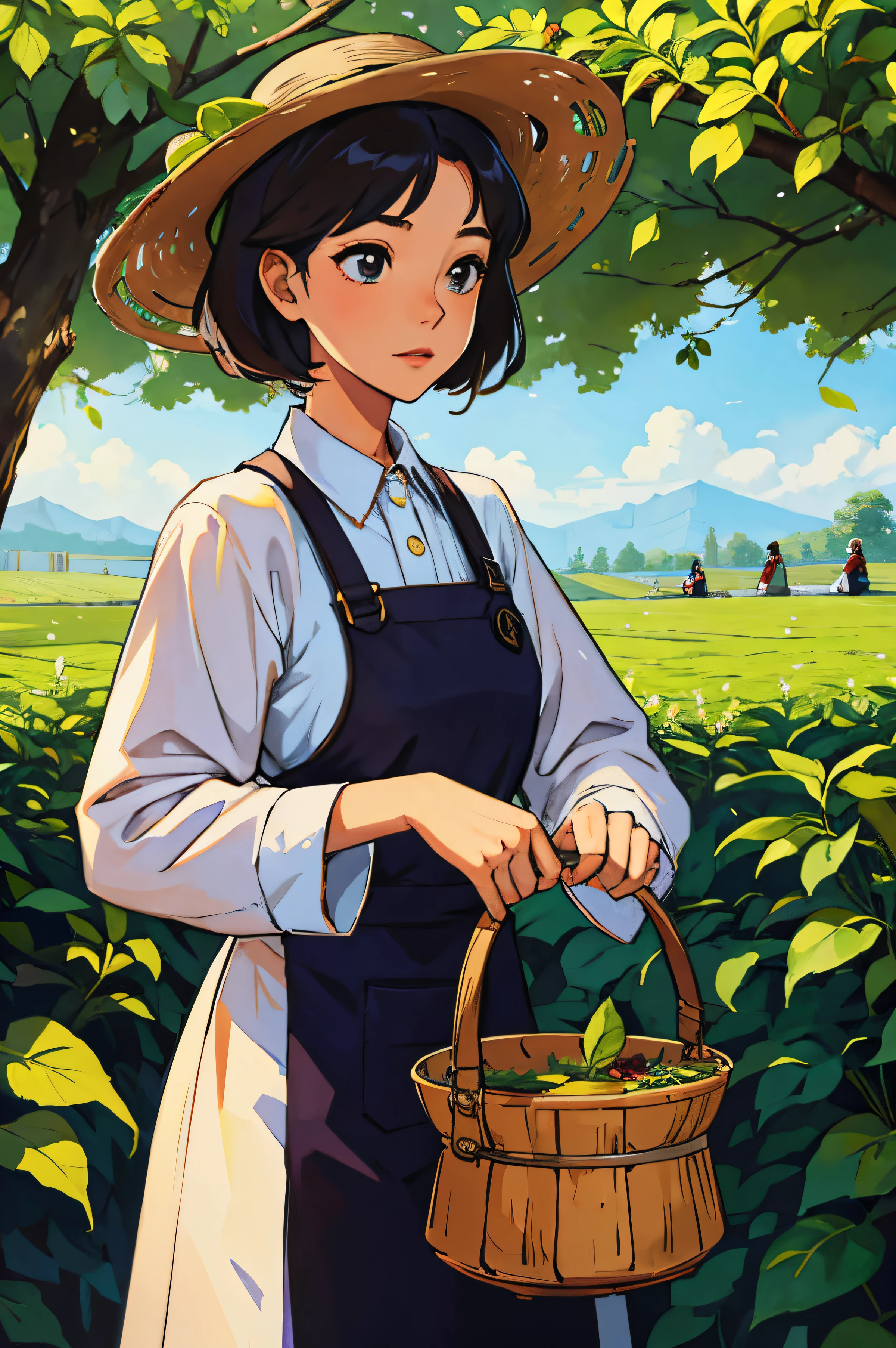 Beautiful tea picking girl，Q version character settings