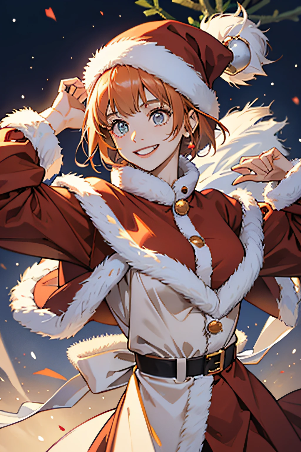 1girl in、A smile、Christmas、Dressed in Santa Claus costume、
