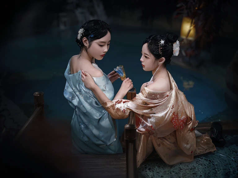 Two beauties,pools of water,Costumes、Contre-Jour,
