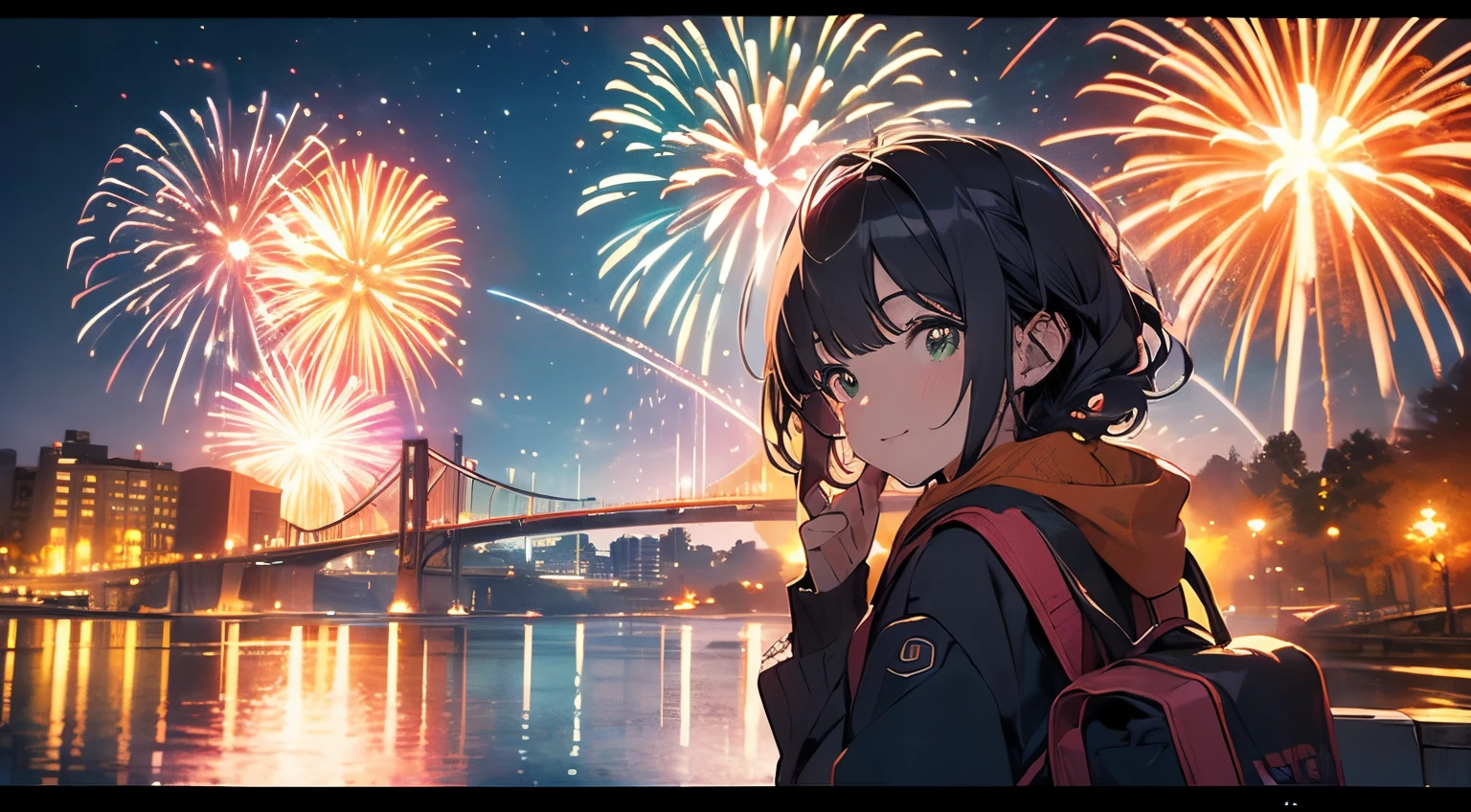 prompt:scene:0.9, (masterpiece), (((ultra detailed, 8k quality))), high quality, vibrant fireworks, red, green, blue, yellow, orange pink, neon