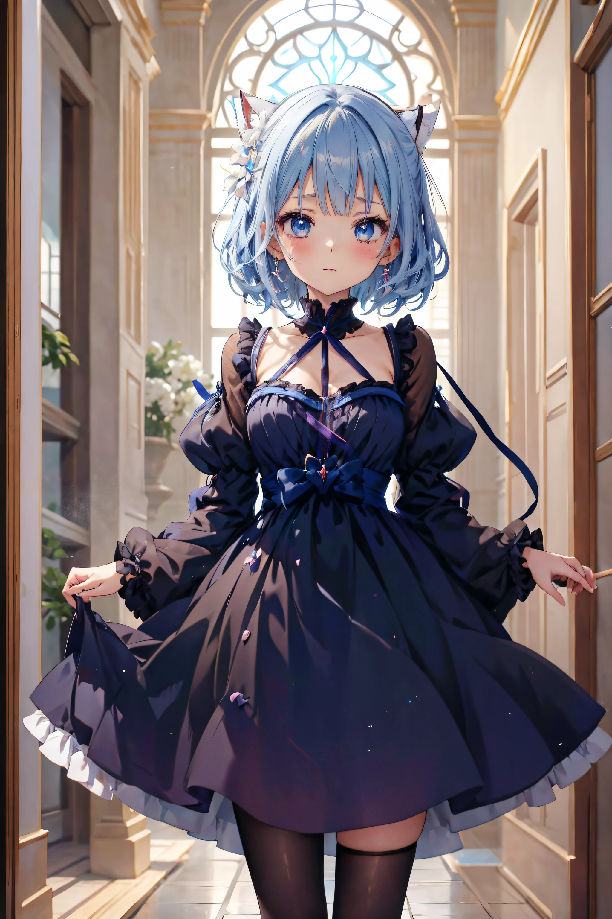 anime girl aux cheveux longs et aux yeux bleus dans une robe, Anime mignon Waifu dans une belle robe, Anime Moe Artstyle, loli en robe, mignon anime fille, Anime Girl portant une robe noire, anime visual of a cute girl, attractive anime girl, beautiful anime girl, (anime girl), Beau portrait d&#39;anime, mignonnes portraits de filles d&#39;anime, Beau style d&#39;art anime, coeur dans les yeux, collier de chats, boucles d'oreilles, Masterpiece, 16k