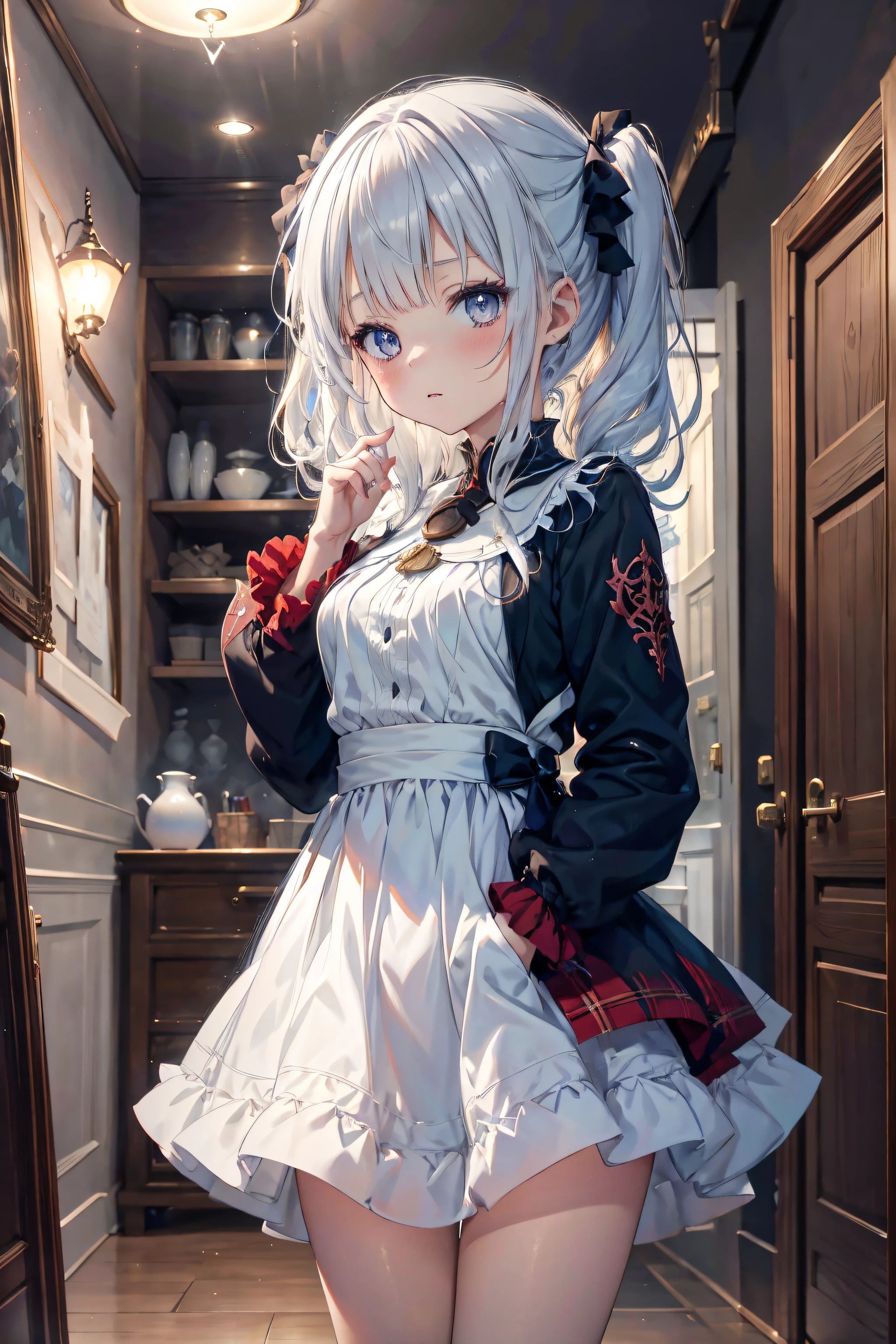 anime girl in tenue de père Noël watch on the lit avec des cadeaux, pixiv, Chez Pixiv, seductive anime girl, Santa Claus, Extremely detailed artgerm, loli en robe, white haired deity, V de Devil May Cry en Elfe, Loli, fille parfaite aux cheveux blancs, pixiv 3dcg, beautiful alluring anime woman, Masterpiece, 16k,Twintails, cheveux roses