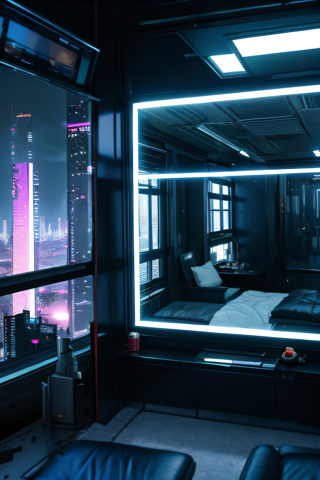 cyberpunk city view from window