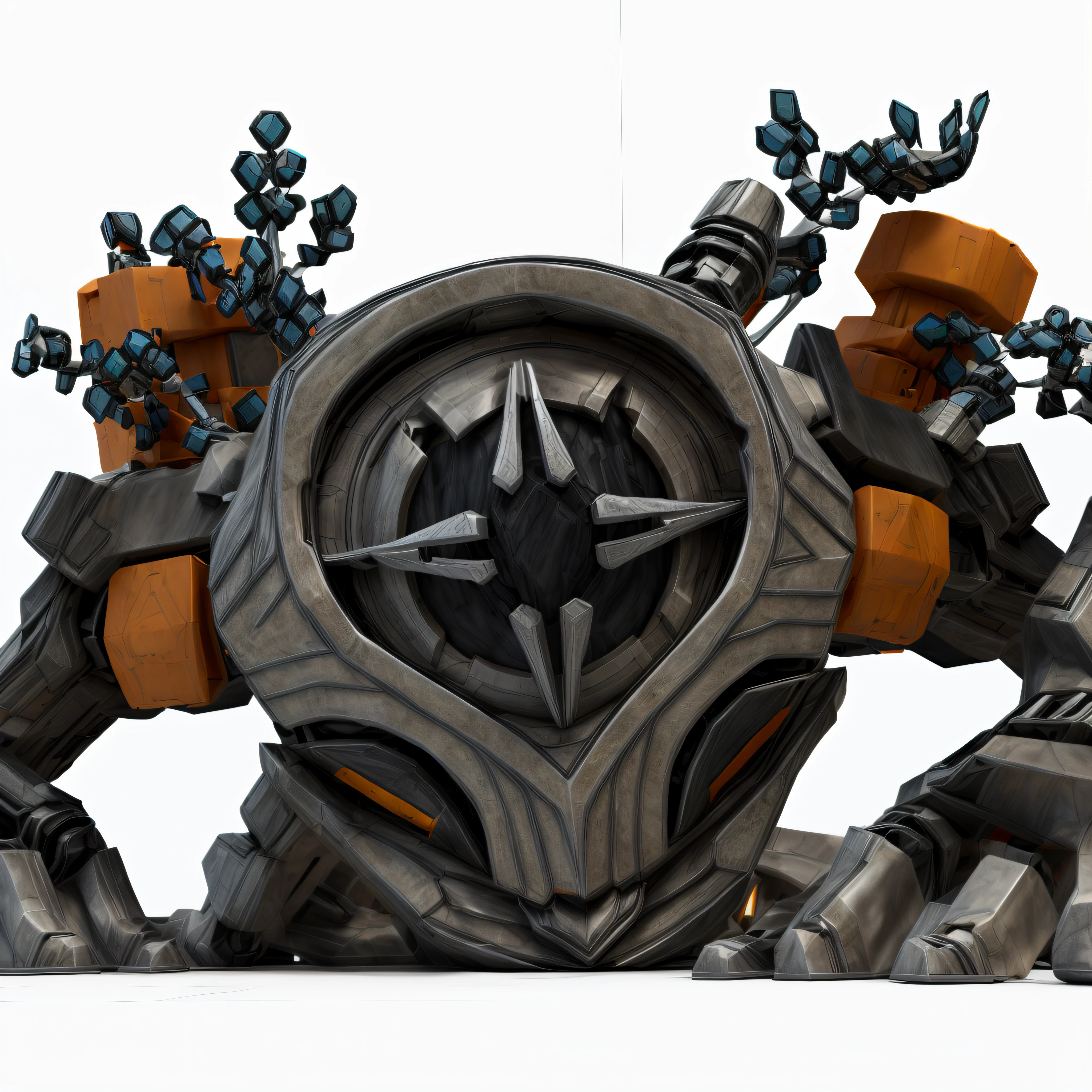 make this robot become mossy and buried in the middle of the desert