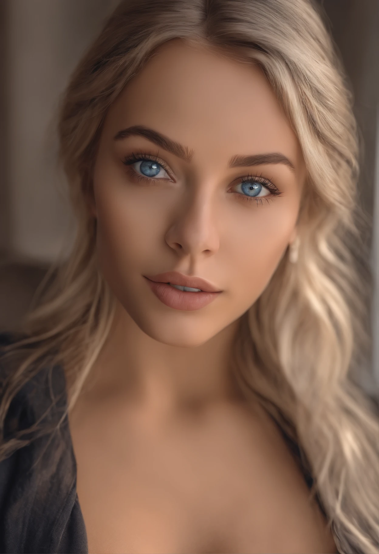 arafed woman fully , with blue eyes, ultra realistic, meticulously detailed, portrait sophie mudd, blonde hair and large eyes, selfie of a young woman, bedroom eyes, violet myers, without makeup, natural makeup, looking directly at the camera, face with artgram, subtle makeup, stunning full body shot standing on the street, medium to large size bust mixed race