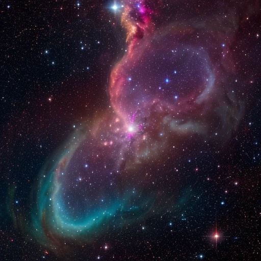A stunning nebula, illuminated by vibrant hues of blues, purples, and pinks. This image captures the ethereal nature of interstellar clouds and sparks curiosity about the birth and evolution of stars.