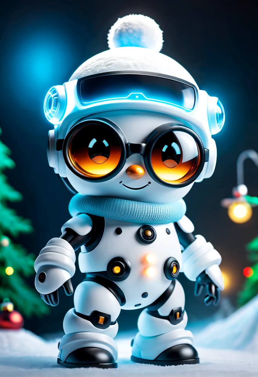 （Blind box toy style：1.2），（Full body photo），1 Transparent Cute Christmas Snowman，Transparent mech，Exquisite Christmas hat：1.2，Luminous goggles：1.2，cyber punk perssonage，Dreamy glow，ren，white backgrounid，（globalillumination，Ray traching，HDR，Unrealistic rendering，Rational design，high detal，tmasterpiece，best qualtiy，hyper HD，cinmatic lighting）