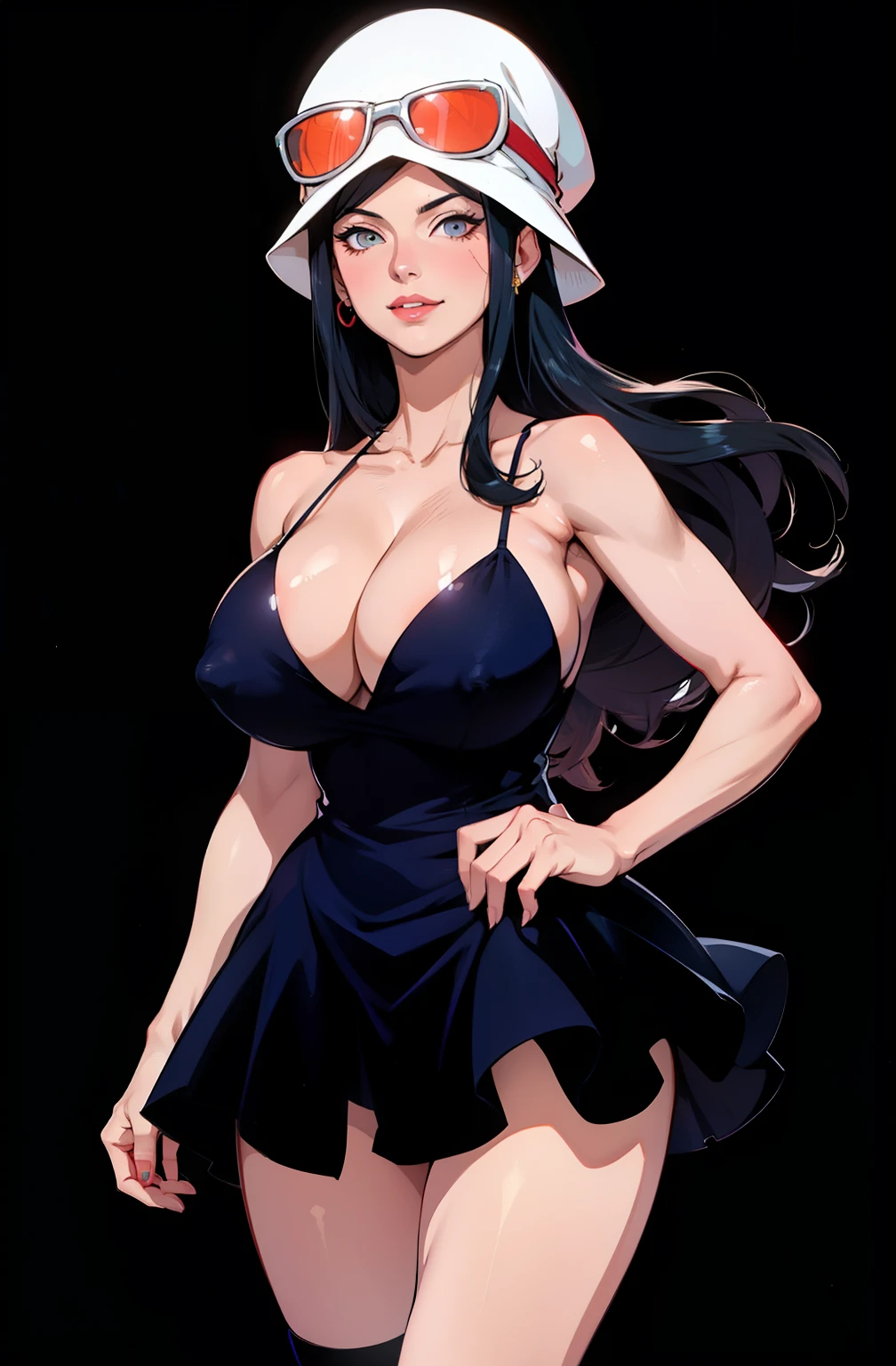 milf, mature female, busty, huge boobs, huge breasts, hentai, high detail, close up, symmetrical, high quality, absurdres, high res, ultrasharp, 8K, masterpiece, extreme attention to detail, perfect face,Realistic, (masterpiece, top quality, best quality,) very detailed, most detailed, (1woman:1.3), nsfw, smile, red lips, nico robin face, long hair, nipples, nipple, pointy nipple, nico robin dressrosa dress, nico robin