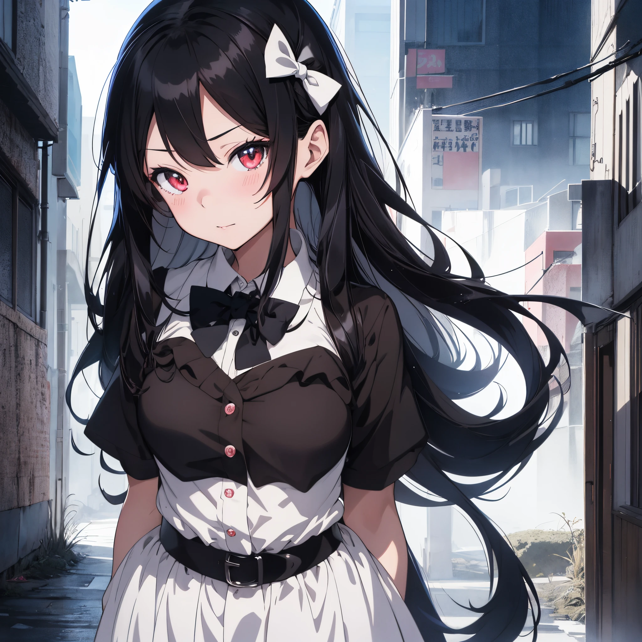 anime girl with long black hair and a bow tie, an anime drawing by Kamagurka, pixiv, process art, anime style 4 k, official artwork, Detailed Digital Anime Art, best anime 4k konachan wallpaper, anime graphic illustration, detailed anime art, official anime artwork, Detailed anime artwork, high detailed official artwork, clean detailed anime art