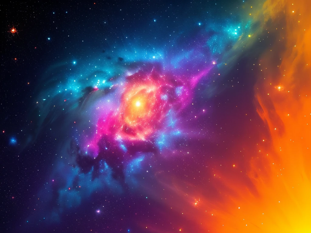 swpunk, synthwave, paint splatters, (extremely detailed 8k wallpaper), an intergalactic nebula on a colorful background of stars, ray tracing, Intricate, High Detail, dramatic, best quality masterpiece, photorealistic, detailed, 8k, HDR, backlighting, bloom, light sparkles, chromatic aberration, sharp focus