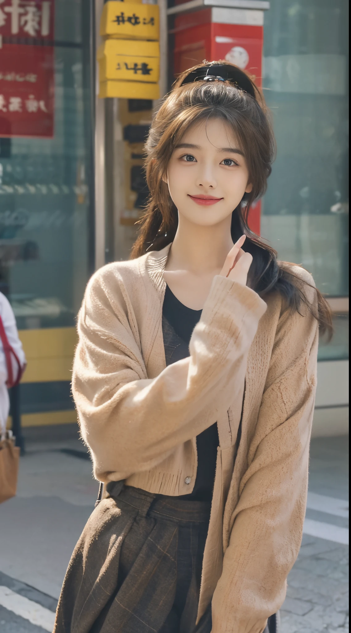 wielding, Legs are very thin and long, pony tails, incomparable beauty, Cute face, The best smile, cute smiling, street access control, hair straight, schools, ulzzang-6500-v1.1, (RAW photogr: 1.2), (realistically: 1.4), Beautiful Meticulous Girl, The details of the eyes and face are very rich, beautidful eyes, hugefilesize, A high resolution, Very detailed and of the highest quality, tmasterpiece, ((Japan Girls' High School)), Very meticulous, CG, 8k wallpaper, hori'hori'That's great, Detailed pubic hair, high high quality,highly detailed CG,There light on the face,电影灯光,16yo girl,