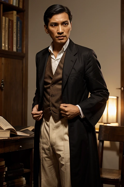 generate art of simoun from jose rizal's books in ilustrado clothing