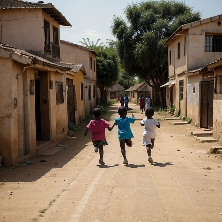 Children running in a village in Africa