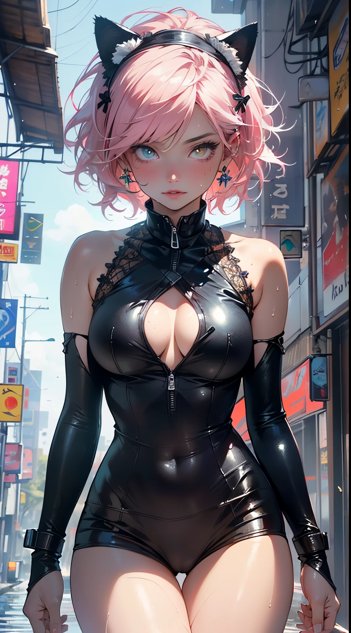 little maid cat girl,((1girl)),(((little loli,small tiny body,petite,chibi))),(((6 years old))),((maid cat girl with extremely cute and beautiful pale pink hair)),(((cat girl,anthro furry cute,cat-girl))),(((tail,cat tail,cat ears,thin cat tail,cat ears on head,big cat ears))),
(large breasts:1.4),bountiful breasts,fluffy breasts,H cup bust,bust up,bulging bust top,(((pale pink messy hair:1.35,short hair,colored inner hair,messy hair,ear breathing))),((heterochromia:1.5, (pink_eye and yellow_eye))),intricate eyes,beautiful detailed eyes,symmetrical eyes,big eyes:1.5,((fat)),(((lustrous skin:1.5,bright skin: 1.5,skin tanned,shiny skin,very shiny skin,shiny body,plastic glitter skin,exaggerated shiny skin,illuminated skin,wet legs))),(spider lower abdomen,narrow waist,wide hip,athletic body,inflated legs, thick thighs,detailed body,(detailed face)),
cute,slutty,seductive,erotic,((nsfw)),
(maid headdress),maid swimsuit,Headdress,(maid),sleeveless,cleavage cutout,bare legs,sexy clothes,((wet clothes,intricate outfit,intricate clothes)),
(dynamic pose:1.0),solo focus,happy,(centered,scale to fit dimensions,Rule of thirds),
cyberpunk city by the ocean at night, with bright neon signs and dark stormy clouds and puddles, scenery:1.25,nighttime, starry night, cosmos,Very dark night that makes the neon lights stand out, very bright neon lights,nighttime, starry night, cosmos,
artistic photography,(photography taken by sldr),highres, sharp focus,(ultra detailed, extremely detailed), (photorealistic artwork:1.37),(extremely detailed CG unity 8k wallpaper),((synthwave background theme)),(((vibrant colors))),intricate,(intricate background),(masterpiece),(best quality),perfect rendered face,perfect face details,realistic face,photo realistic,analog style,((intricate detail)),(((realism))),