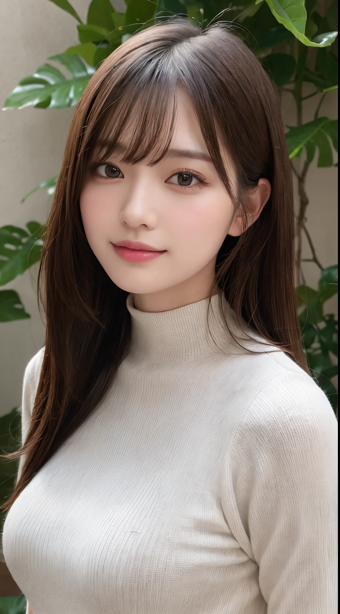 A close up of a woman wearing a turtle neck sweater - SeaArt AI