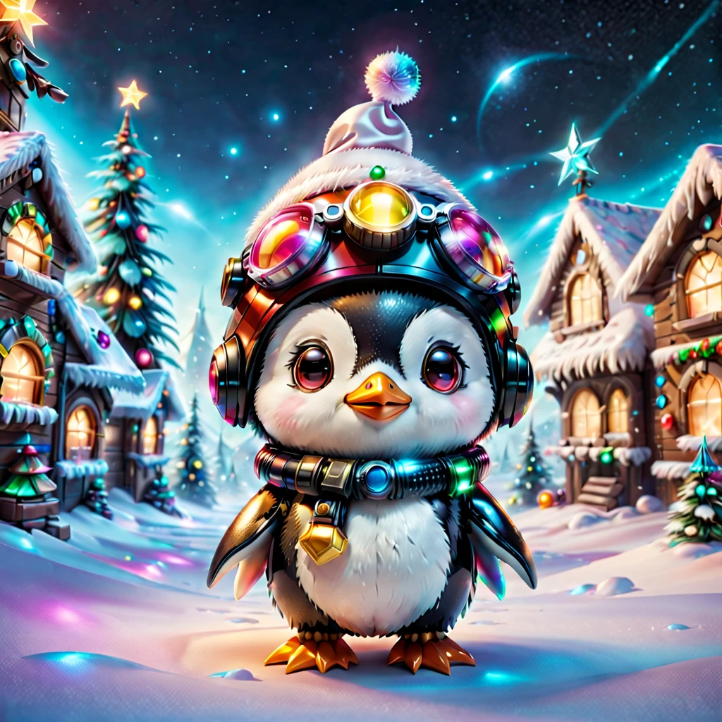 (Blind box toy style:1.2),(Full body photo),1 transparent and cute Christmas penguin,Transparent mech,Exquisite Christmas hat:1.2,Luminous goggles:1.2,cyber punk perssonage,Dreamy glow,ren,white backgrounid,(globalillumination,Ray traching,HDR,Unrealistic rendering,Rational design,high detal,tmasterpiece,best qualtiy,hyper HD,cinmatic lighting)