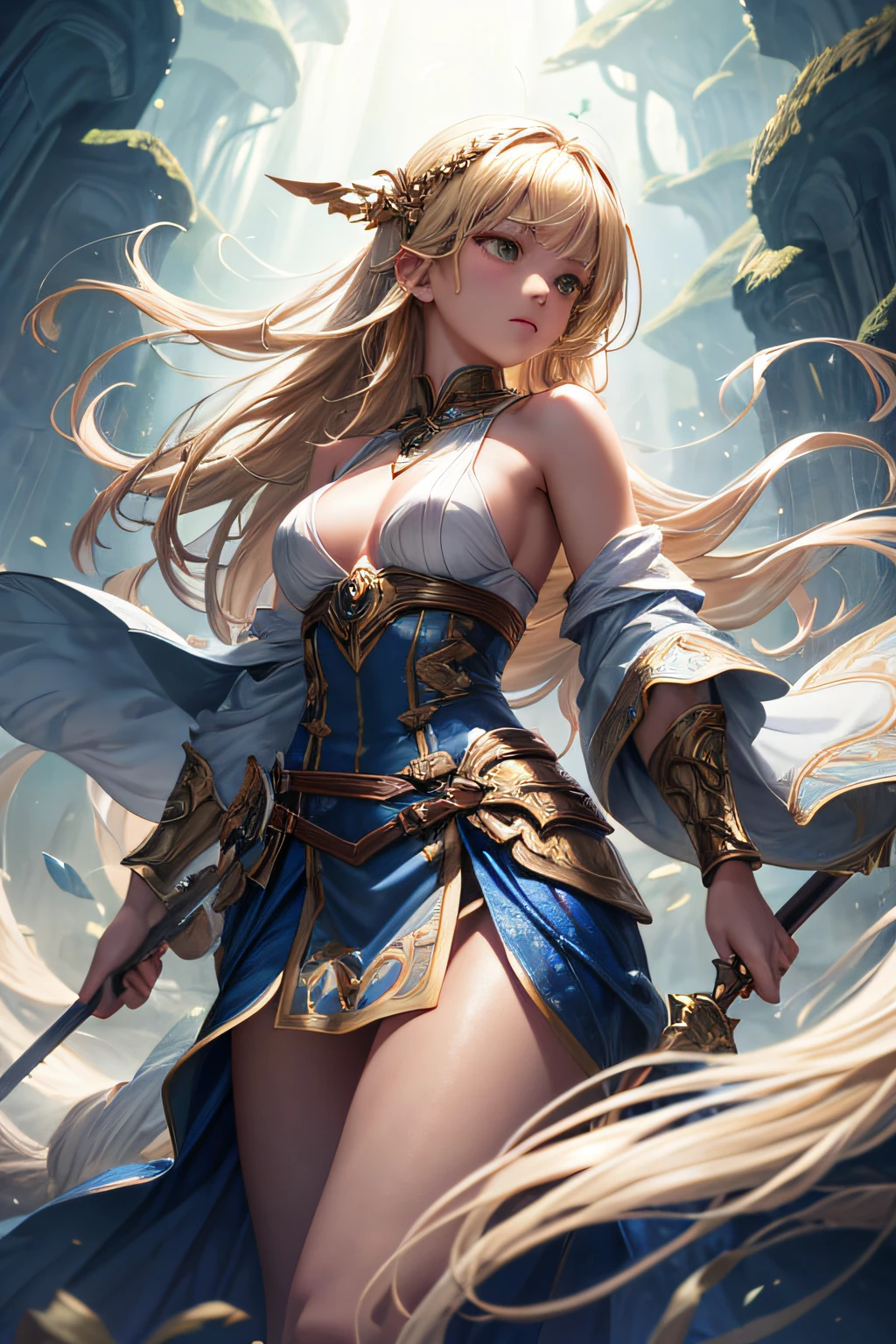 young teen girl, european girl, blonde hair, wind mage, sorceress, wind goddess, streams of wind covering her body, mages dress made of wind, controling all wind around her, makes spirals of wind around her body, wielding a magic staff, wielding air magic,ancient cave in background, sexi, small breasts, , highly detailed, vibrant appearance, creative behavior, extremly detailed, imaginative, sensual, spontaneous, highest quality, skin texture, intricate details, (cinematic lighting), RAW photo, 8k, masterpiece,best quality,ultra-detailed,very detailed illustrations,extremely detailed,intricate details,highres,super complex details,extremely detailed 8k cg wallpaper,