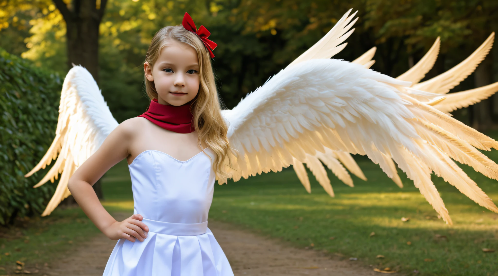  LOIRA de 10 anos, with red scarf, Asas de Anjo, cisne-negro.