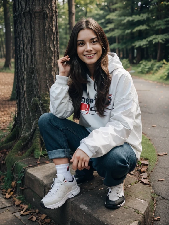 Dangershewrote on instagram, long hair, Anorak and pants, ankle socks, smile, forest, none-nude