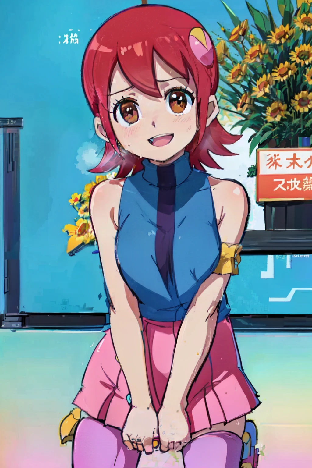 hight resolution, top-quality,  ultra-quality, The ultra-detailliert, lighting like a movie、In the street、full of sweat、Wearing sweat、Idol girl singing in bandstand、huge smile、Sunnyday、open one's legs、Spread your legs apart、Sunnyday、fullnude、Colossal tits、NSFW、mail、Sakurai Mail