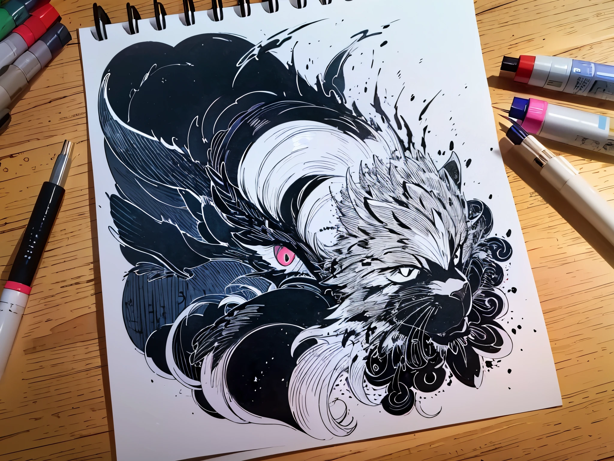 That dragon head and long tail, Black ink rough sketch, black ink on white , painted on , Intricate brushstroke details, black ink outline, ink lines, Ink painting and watercolor, black ink painting, Black ink line art, Ink sketch, thick line ink, ink lines, black ink outline, ink wash style, black ink illustration