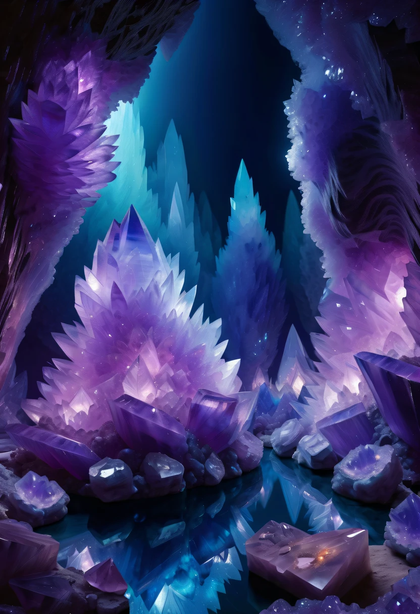 Miners working in an amethyst geode，Huge amethyst geode, amazing amethyst geode, geode, Druze Geode, Amethyst, wonderful mineral art，Stunningly detailed,  8K,Fantasy cave walls made of mineral crystals，covered with precious crystals, crystal cluster， s fractal art，subsurface, exploration, Glowing crystal, fluorite crystal,associated mineral crystals , Enigmatic Atmosphere, Sparkling crystals, Natural Crystal, sparkling reflections, underground lake, Hidden treasure, mineral structure