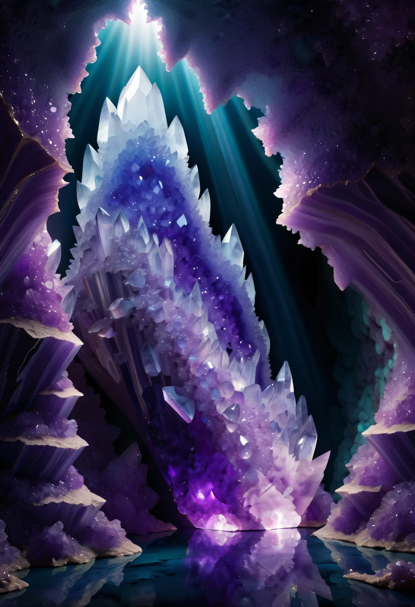 Huge amethyst geode, amazing amethyst geode, geode, Druze Geode, Amethyst, wonderful mineral art,Stunningly detailed, 8K,Fantasy cave walls made of mineral crystals,covered with precious crystals, crystal cluster, s fractal art,subsurface, exploration, Glowing crystal, fluorite crystal,associated mineral crystals , Enigmatic Atmosphere, Sparkling crystals, Natural Crystal, sparkling reflections, underground lake, Hidden treasure, mineral structure