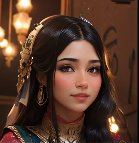 With the best image quality, Pakistani lady, Pakistani 30 years old lady, smiling。In high resolution、Beautiful fine details、tranquil atmosphere。((black Hair  long smooth hair))、Cute smile fluffy face、I don't have anything in my hands、realistic hand, Pakistani lady, costume with short sleeves。