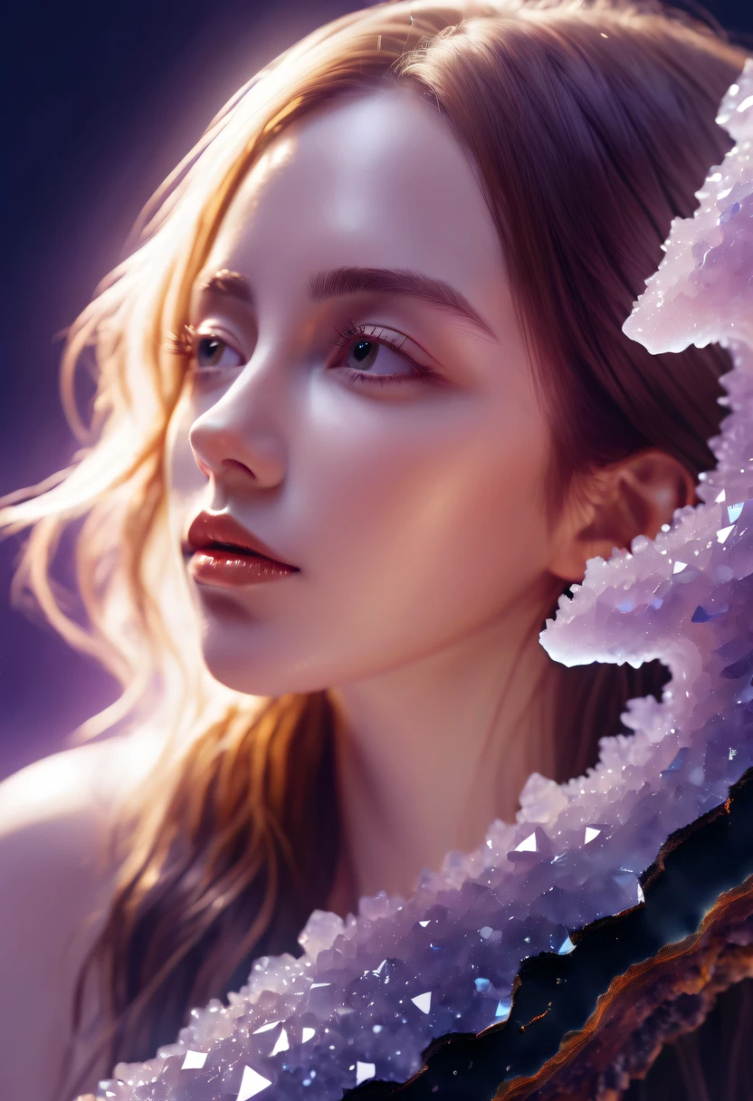 Girl in amethyst geode,hyper realisitc,(multiple exposure:1.5),Huge amethyst geode, amazing amethyst geode, geode, Druze Geode, Amethyst, wonderful mineral art,Stunningly detailed, tas'It's amazingly beautiful, 8K, tas'It's amazingly beautiful