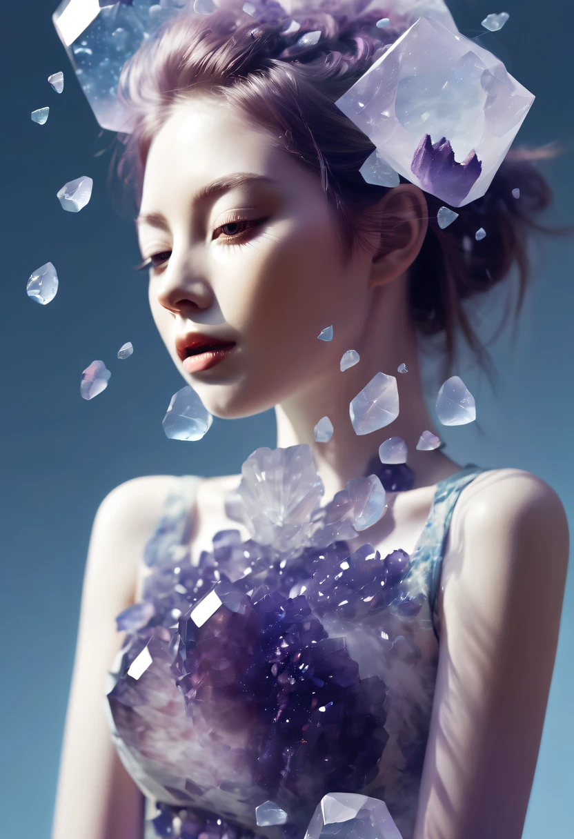 Girl in amethyst geode,hyper realisitc,(multiple exposure:1.5)