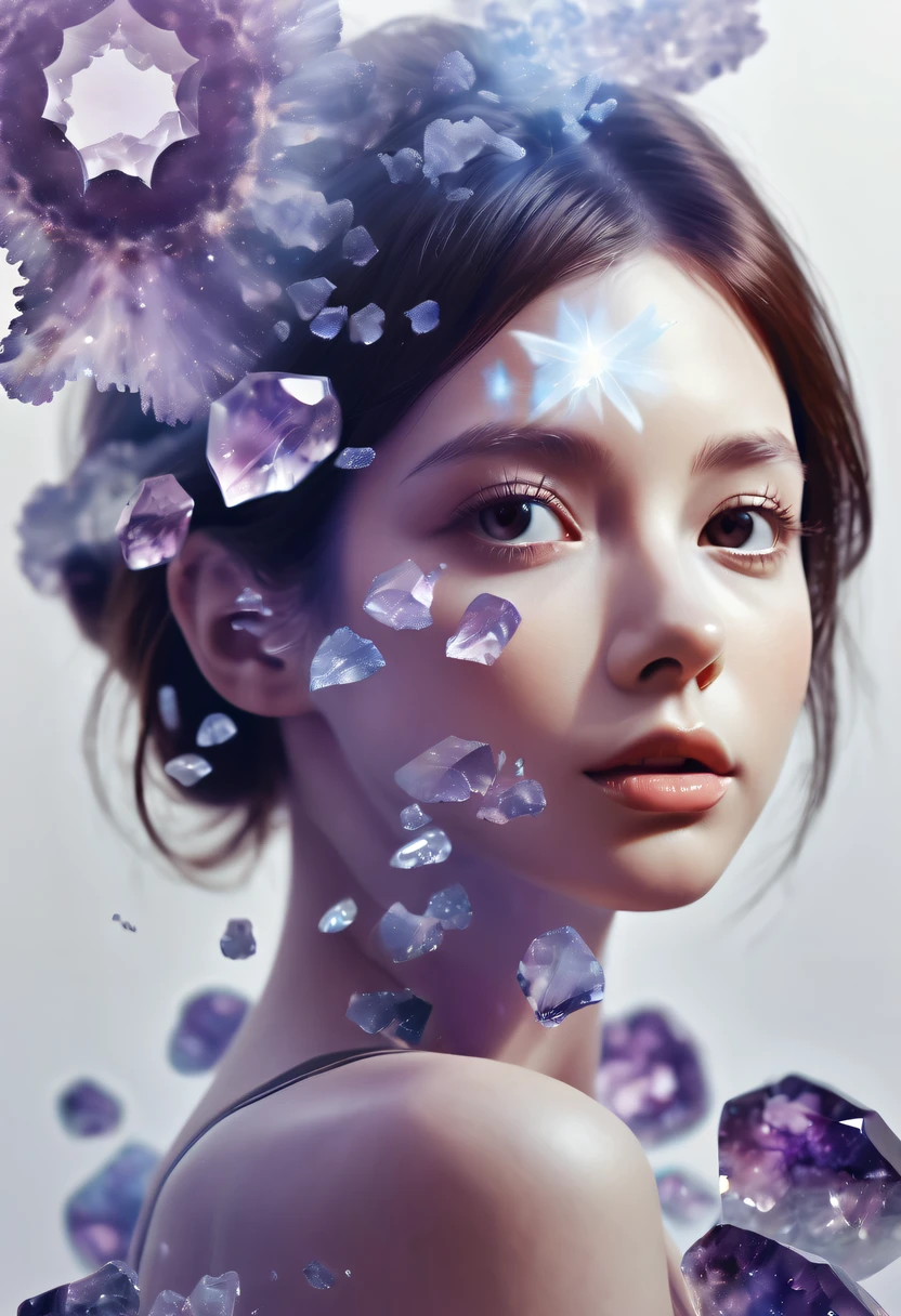 Girl in amethyst geode,hyper realisitc，(multiple exposure:1.5)